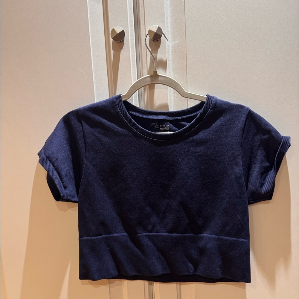 Aerie Blue Short Sleeve Cropped Tee